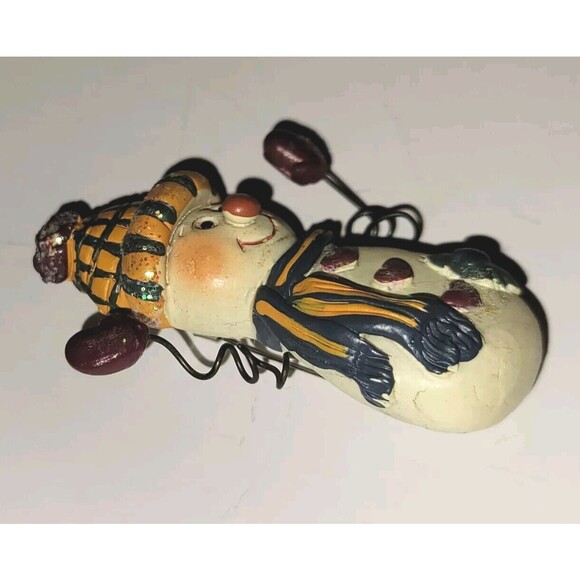 VTG Country Snowman Christmas Brooch Pin Metal Spring Wire Arms Clay Look - Picture 5 of 8